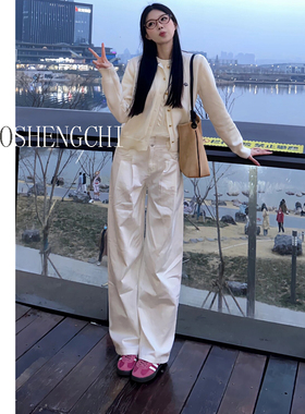 MIAOSHENGCHI定制高个子白色宽松阔腿牛仔裤女夏季加长显瘦直筒裤