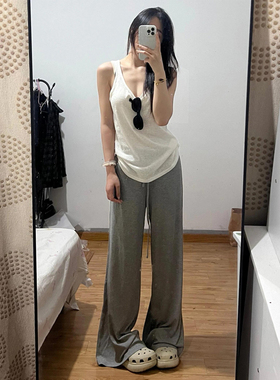 裤长112cm高个子加长灰色休闲裤女松弛感糯糯直筒裤慵懒风拖地裤