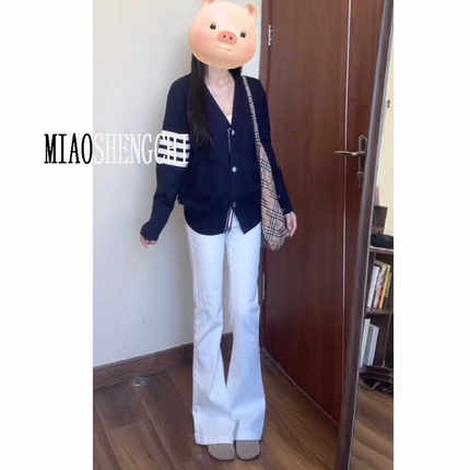 美式180高个子加长175微喇牛仔裤女白色高腰显瘦修身弹力喇叭裤子