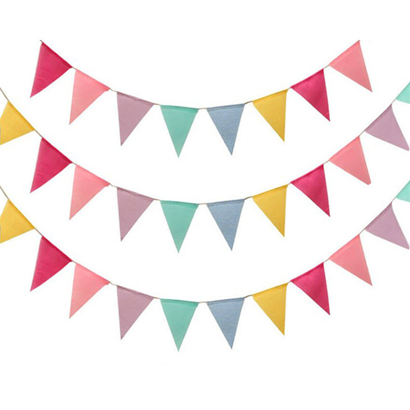 6色 仿麻旗帜 彩色婚礼装饰圣诞生日派对横幅拉旗 仿麻布三角旗