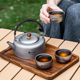 纯钛泡茶壶户外烧水壶露营便携双层茶杯具煮茶套装 功夫茶煮茶水壶