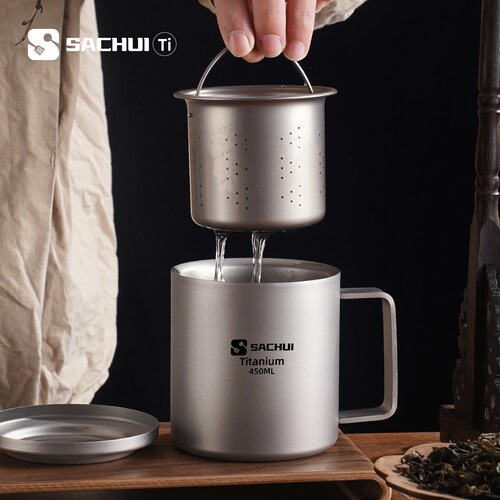 纯钛双层泡茶杯便携防烫马克杯