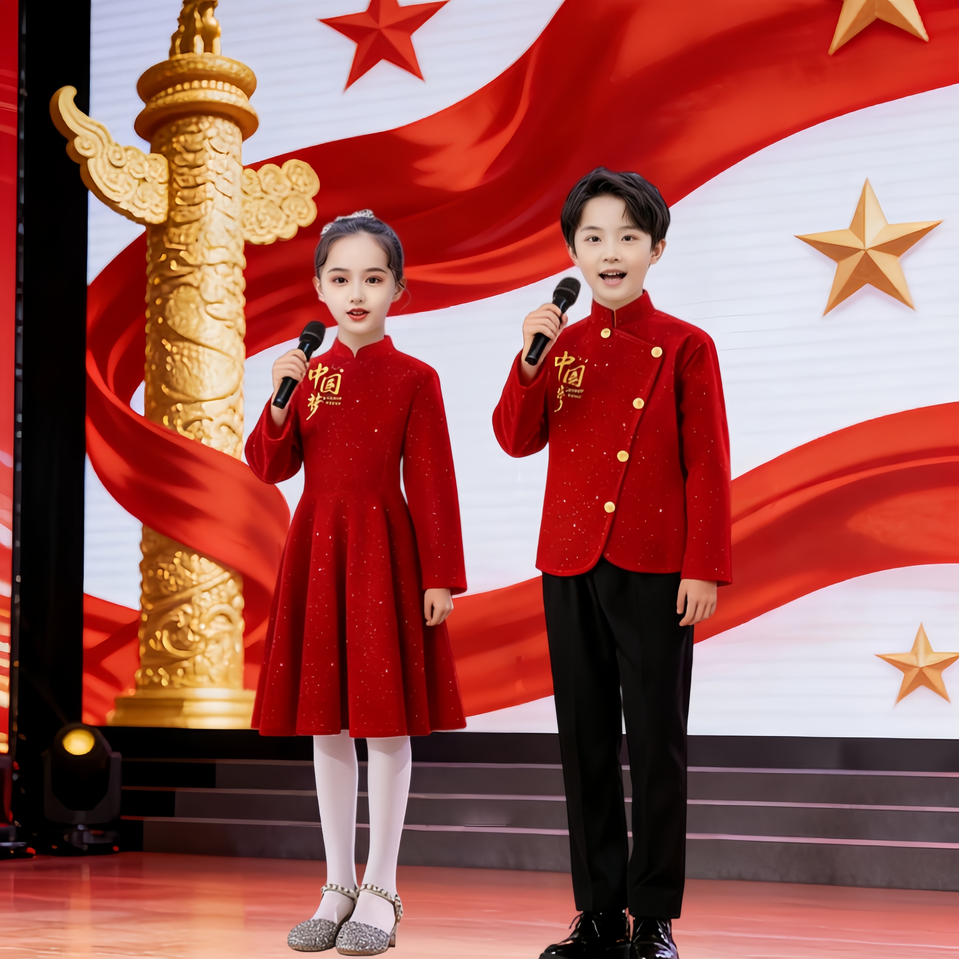 儿童演出服红色国风运动会爱国演出服青少年诗歌朗诵小学生合唱服
