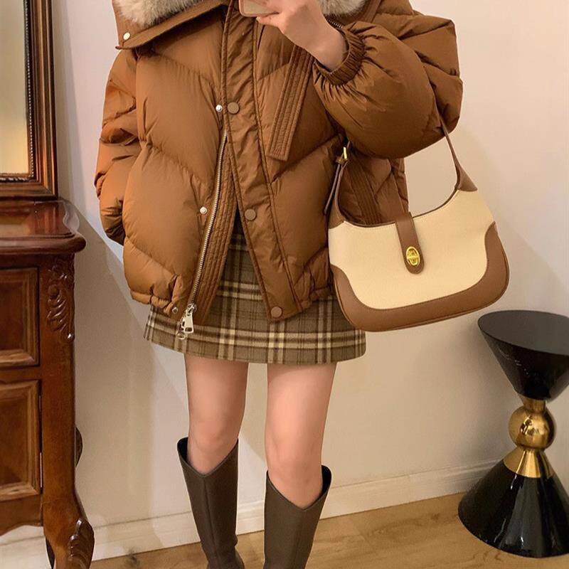 大毛领小个子羽绒棉服女款冬季2024新款韩版抽绳短款棉袄棉服外套