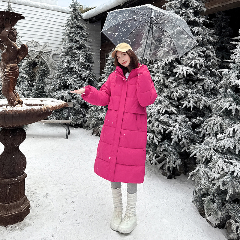 连帽棉服女中长款2025年冬季新款