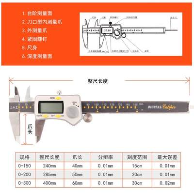 上工原点型高精度不锈钢电子数显卡尺工业级