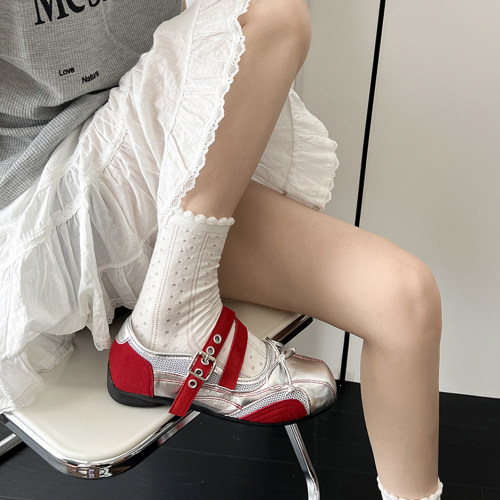 银色复古玛丽珍单鞋女2025夏季新款配裙子百搭蝴蝶结芭蕾舞平底鞋