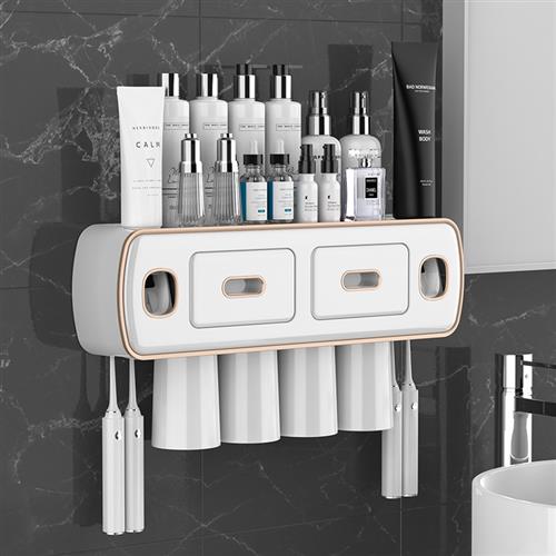壁挂卫生间收纳自动挤牙膏器创意牙刷置物架免打孔多功能牙刷架