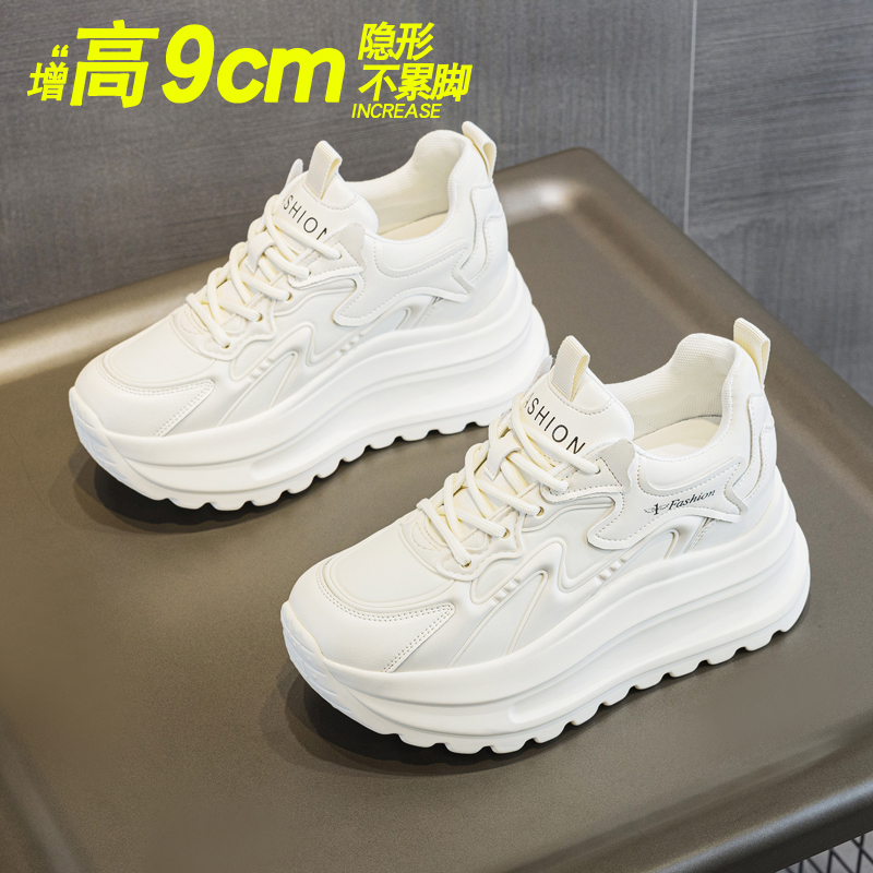 内增高8cm鞋子女2025秋冬新款时尚百搭小个子厚底加绒小白鞋女鞋