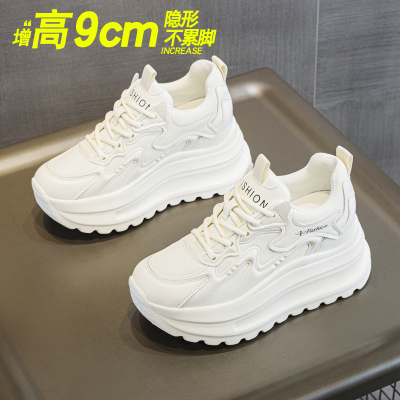 内增高8cm鞋子女2025秋冬新款时尚百搭小个子厚底加绒小白鞋女鞋