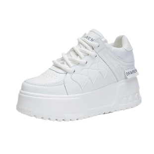 松糕鞋女超厚底小个子2026春季新款真皮显脚小内增高9cm小白鞋女