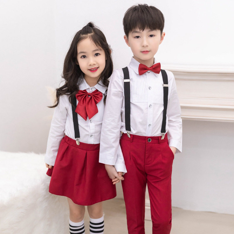 儿童礼服男童背带裤套装六一儿童节主持大合唱团体表演服校服园服