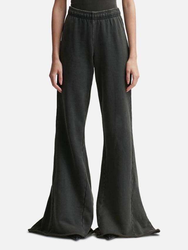 thumbnail for Vintage Washed Black Heavy Flare Extended Length Pants with Terry Low-Rise Flared Sleeves and Sweatpants Style