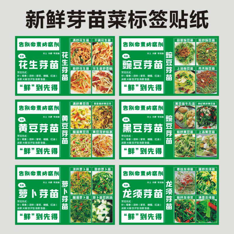 新鲜芽苗菜标签贴纸水培蔬菜香椿豌生松柳苗绿豆黄豆黑豆芽菜B
