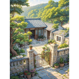 乡村田园风景画别墅唯美海报墙贴画自粘办公室出租房墙不干胶贴纸