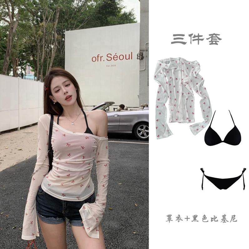 纯欲风比基尼微透长袖T恤女2024新款热辣泰式上衣薄款罩衫游泳衣,运动/瑜伽/健身/球迷用品,分体泳衣,淘宝优惠券,粉丝福利购,淘宝优惠卷