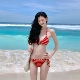 红色条纹比基尼防晒罩衫 度假风三件套泳衣 小胸甜美可爱性感三点式