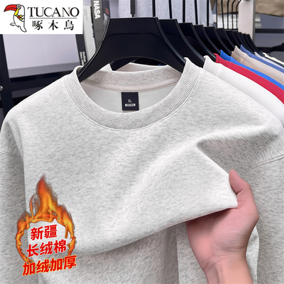 啄木鸟纯色内搭加绒卫衣男士纯棉