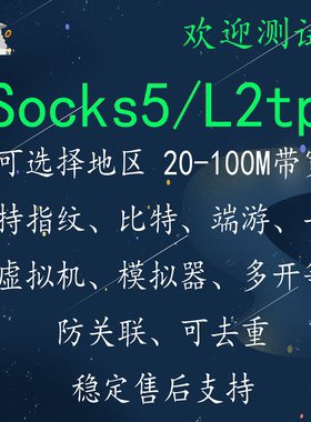 独享静态socks5代理节点L2TP指纹比特防关联SK5单IP百兆带宽