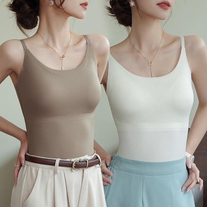 一体式吊带背心冰丝美背带胸垫