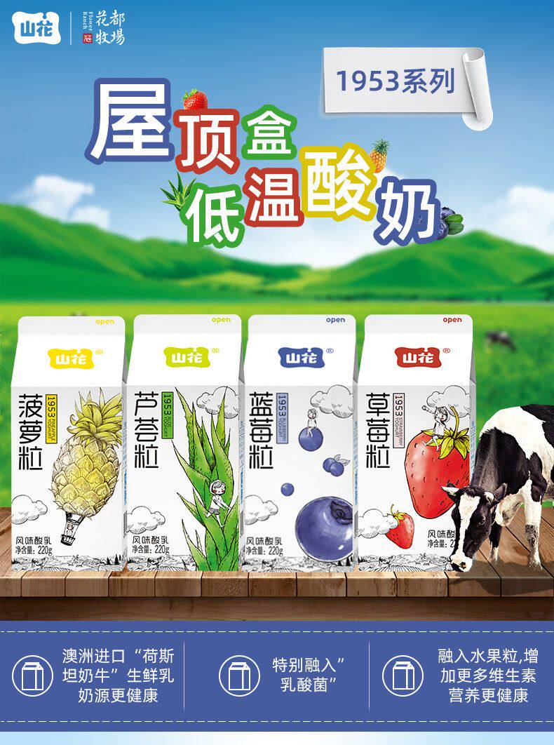 贵州贵阳山花牛奶1953系列低温酸奶风味酸乳220g*6盒