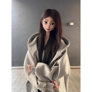 灰色连帽卫衣外套女秋冬韩系慵懒风小众初春开春女款春秋春季穿搭