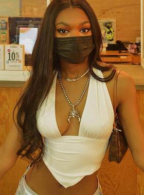 Summer Women White/Black V-neck Camis Top Tanks 露背吊带背心