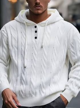 2025秋冬扭花抽绳连帽套头毛衣男士休闲大码针织卫衣Men knitwear
