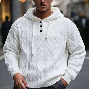 knitwear 针织卫衣Men 2025秋冬扭花抽绳连帽套头毛衣男士 休闲大码