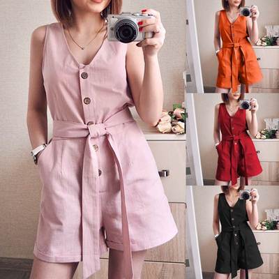 Casual Playsuit Woman Off Shoulder Jumpsuit Short Overalls