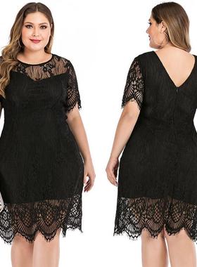大码女装蕾丝连衣裙Plus Size Lace Dinner Dress Women vestidos