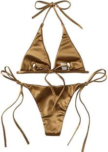 Top Two Piece Women Triangle Halter Swimsuit Bikini Metallic