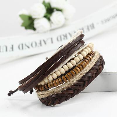 couples hand catenary bracelet men 皮绳木珠多层男女情侣手链