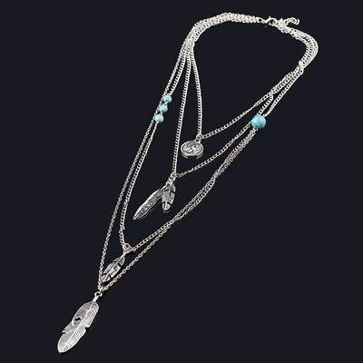 波西米亚复古流苏多层树叶女项链 chain necklace women jewelry