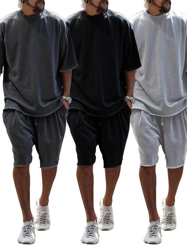 欧美男装2023夏季男士宽松休闲套装大码潮流短袖短裤men's suit