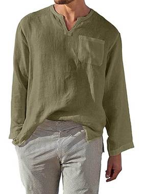 Shirt men's new loose cotton linen casual shirt 休闲衬衣男