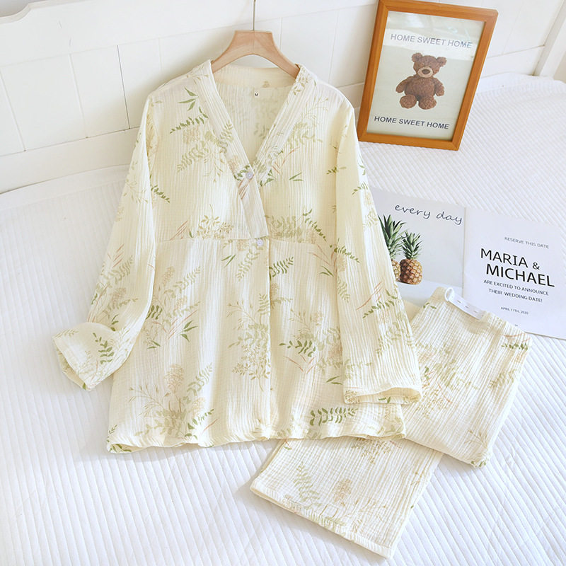套头新款月子服带胸垫孕产妇睡衣春秋季待产产后哺乳两件套春夏款