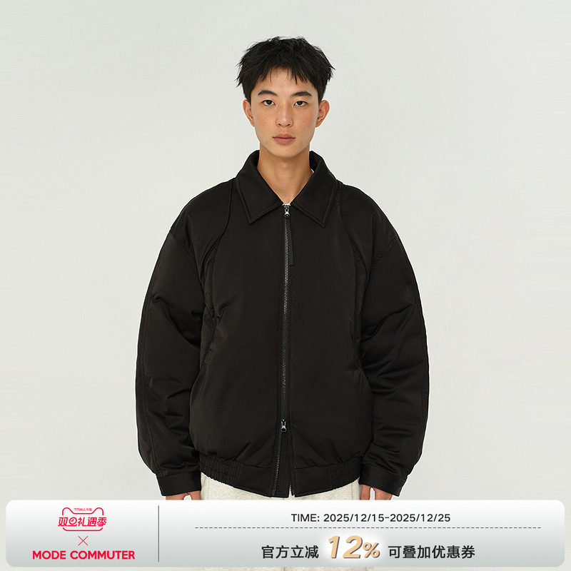 MODE COMMUTER | MC75D高密绒感缎面防水翻领短款设计感羽绒服