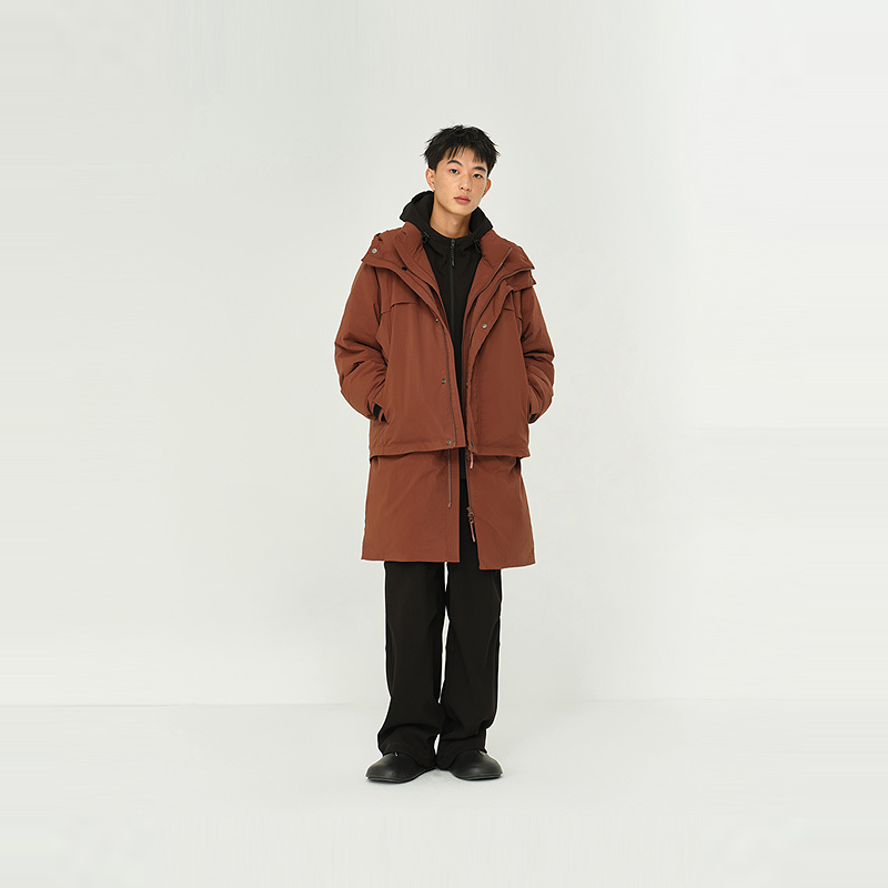 MODE COMMUTER | MC防静电防泼水两件式马甲连帽立领长款羽绒服