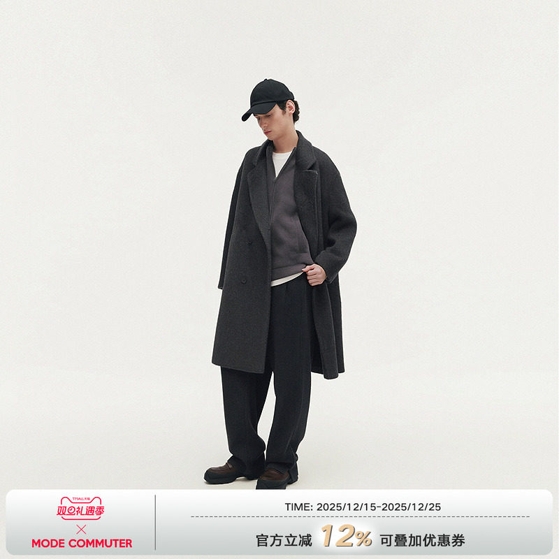MODE COMMUTER | MC骆驼绒毛呢混纺简约休闲平驳领长款大衣