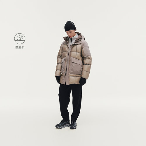 MODE COMMUTER | MC透视防泼水暗格纹复合梭织透气连帽长款羽绒服