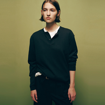 MODE COMMUTER | MC绵羊毛混纺透气休闲绵羊毛混纺亨利领微阔毛衫