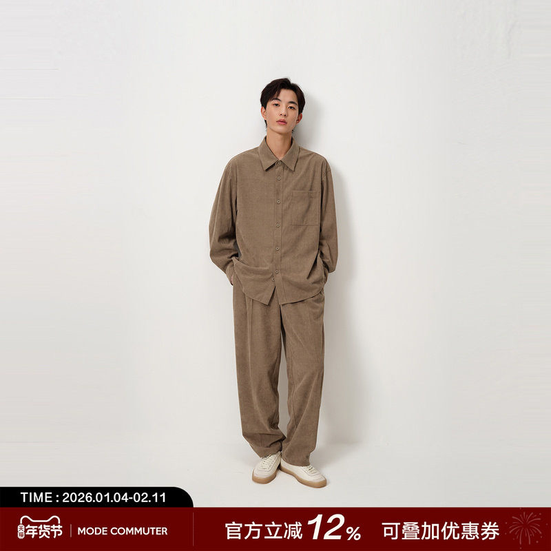 MODE COMMUTER| MC灯芯绒斜纹半橡筋腰休闲直插袋锥型梭织长裤,男装,休闲裤,淘宝优惠券,粉丝福利购,淘宝优惠卷