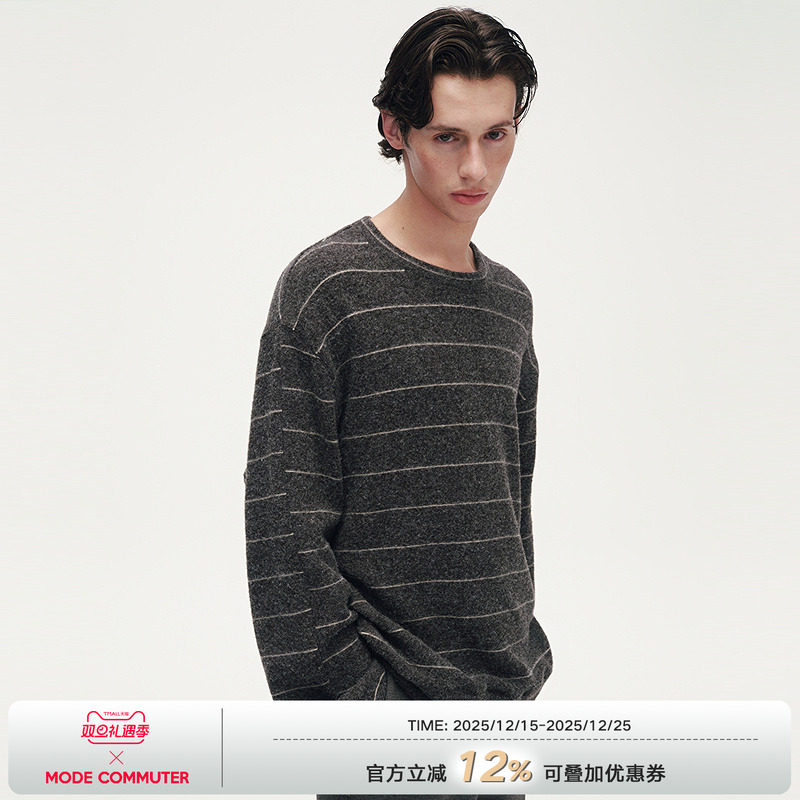 MODE COMMUTER | MC横条纹双面绒混纺保暖透气抗皱撞色圆领卫衣