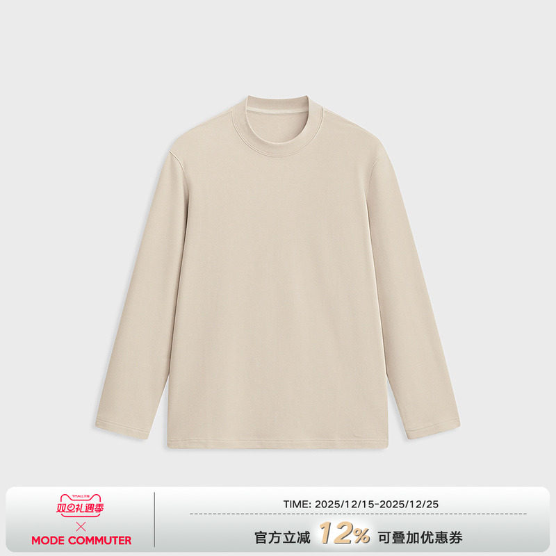 MODE COMMUTER | MC平纹混纺针织柔软保暖亲肤圆领德绒长袖T恤