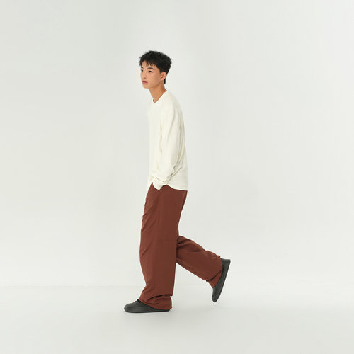 MODE COMMUTER| MC亚光微皱梭织全橡筋腰斜插袋阔腿伞兵梭织长裤