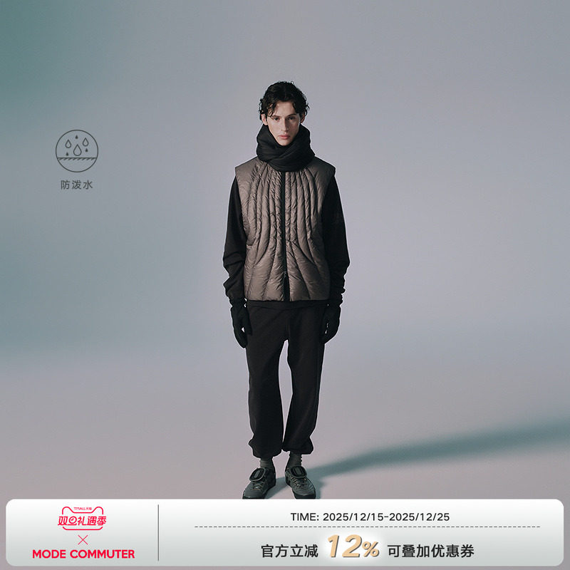 MODE COMMUTER | MC透视防泼水格纹复合梭织轻盈立领短款羽绒马甲