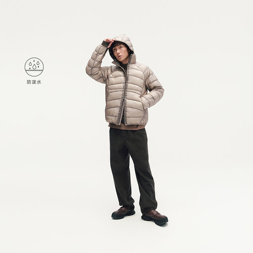 MODE COMMUTER | MC防泼水暗格纹梭织透气透湿连帽短款排骨羽绒服