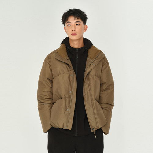 MODE COMMUTER| MC几何提花梭织轻微防风防泼水立领短款羽绒服