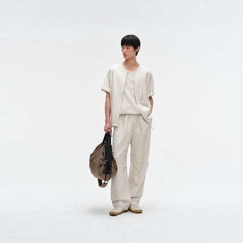 MODE COMMUTER| MC竖坑条提花干爽透气肌理无领针织短袖衬衫
